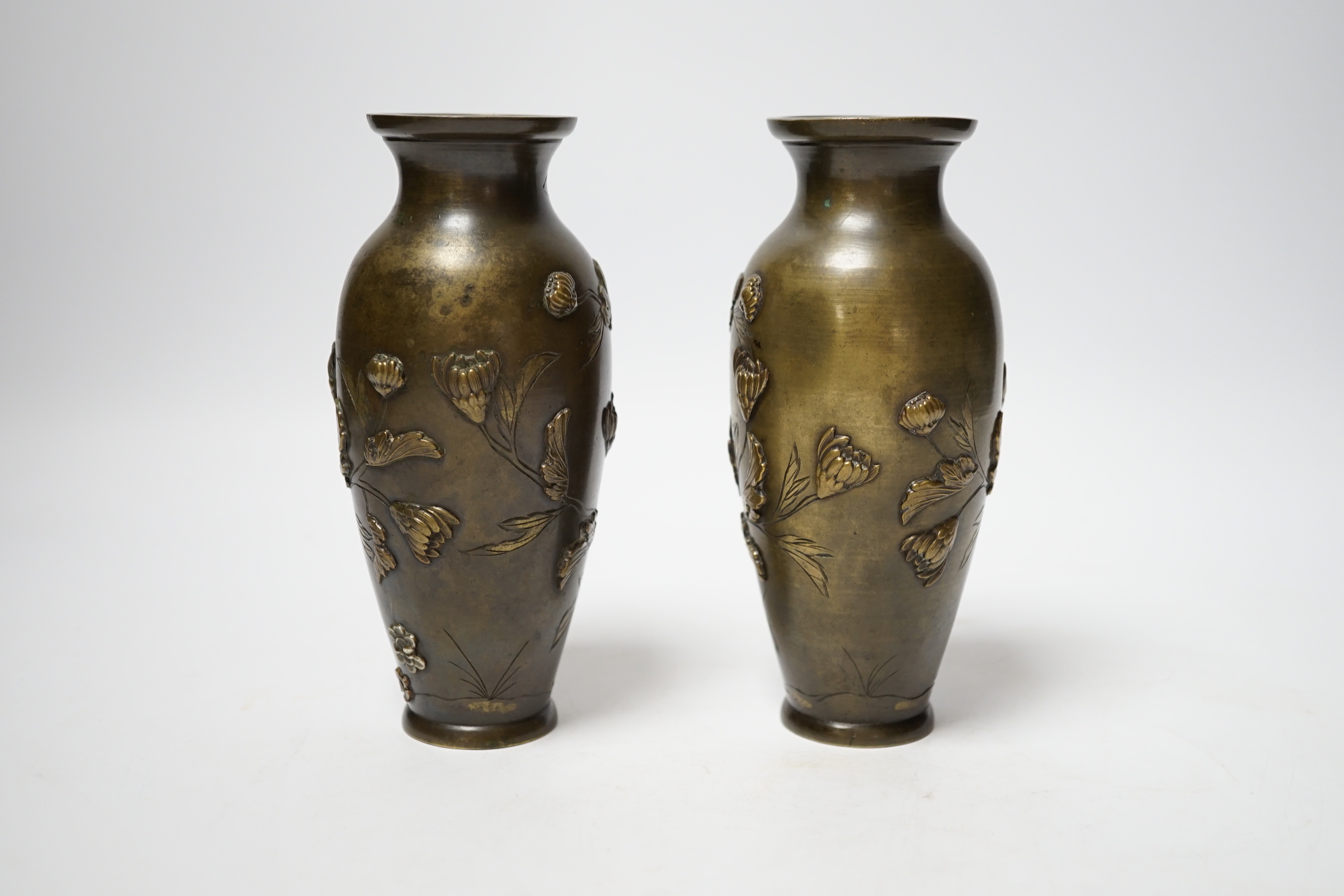 A pair of 19th century Japanese bronze vases, 15.5cm